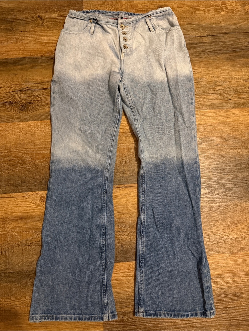 Vintage No Escuses Ombre Button-Fly Wide Leg Jeans - Light to Dark Blue